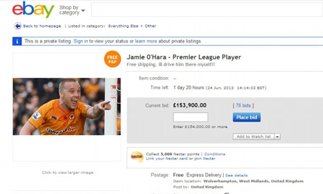 На eBay продают хавбека \"Вулверхэмптона\"