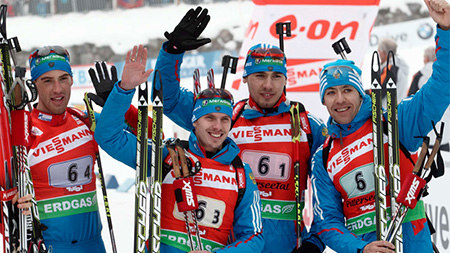 Мужская сборная России - обладатель серебра в эстафетной гонки