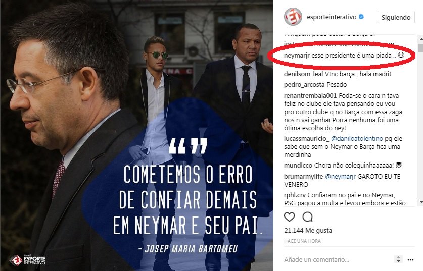 Неймар назвал Бартомеу посмешищем 